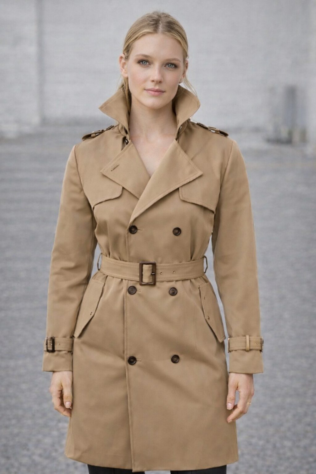 Trench-coat Ceinturé à Double Boutonnage pour Femme