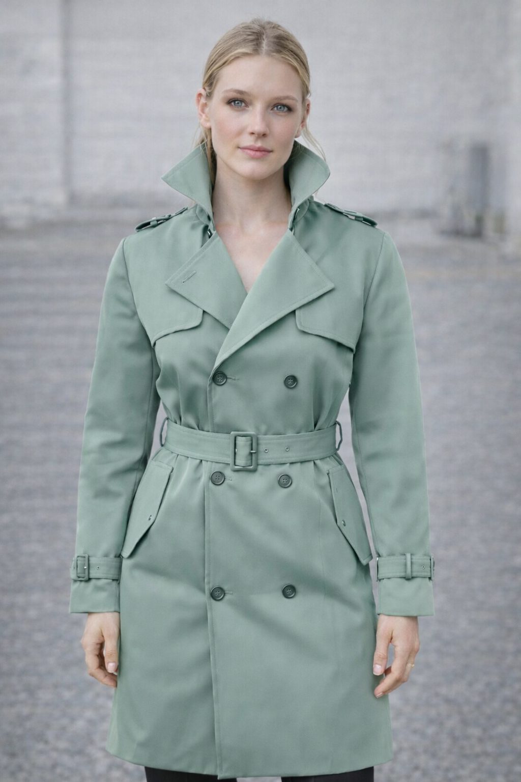 Trench-coat Ceinturé à Double Boutonnage pour Femme - Vert clair