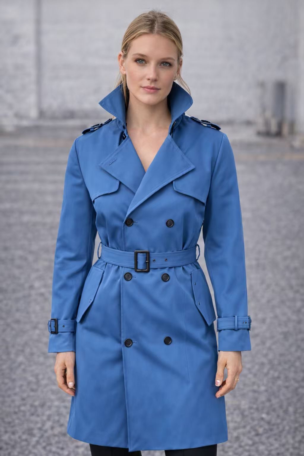 Trench-coat Ceinturé à Double Boutonnage pour Femme - Bleu