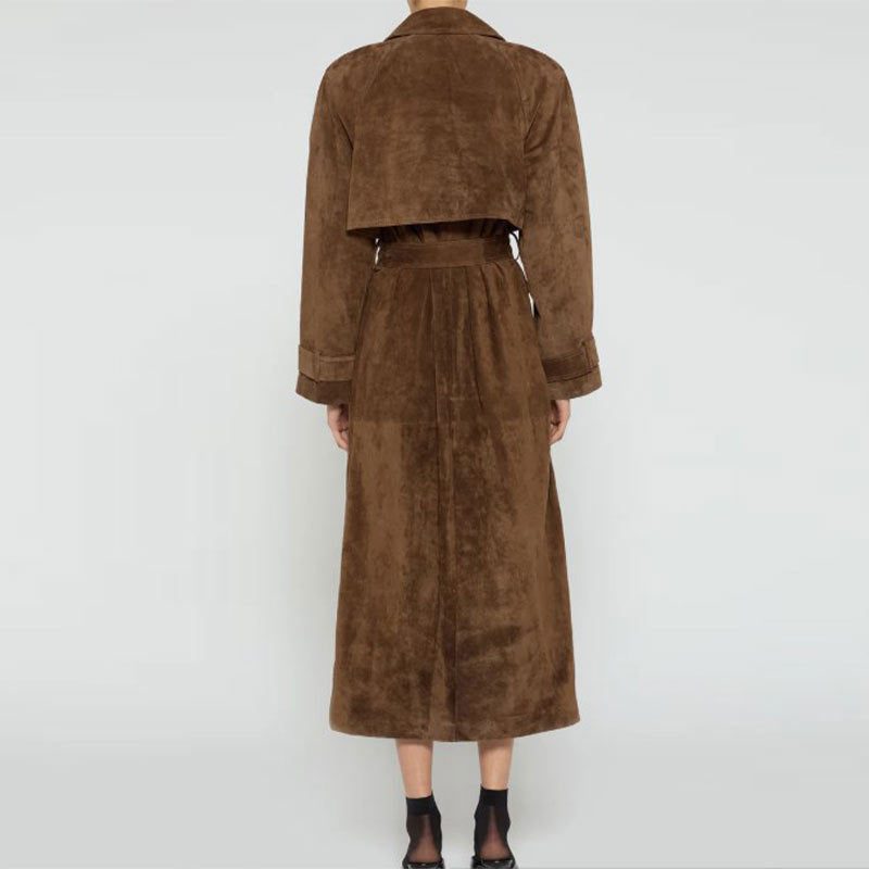 Trench Coat Ceinturé en Suède pour Femme - View 3