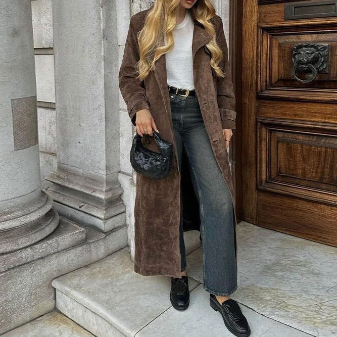 Trench Coat Ceinturé en Suède pour Femme - View 4