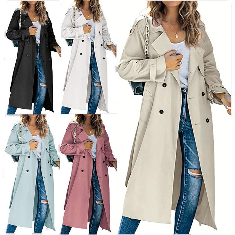 Trench Coat Double-Breasted Ceinturé pour Femme
