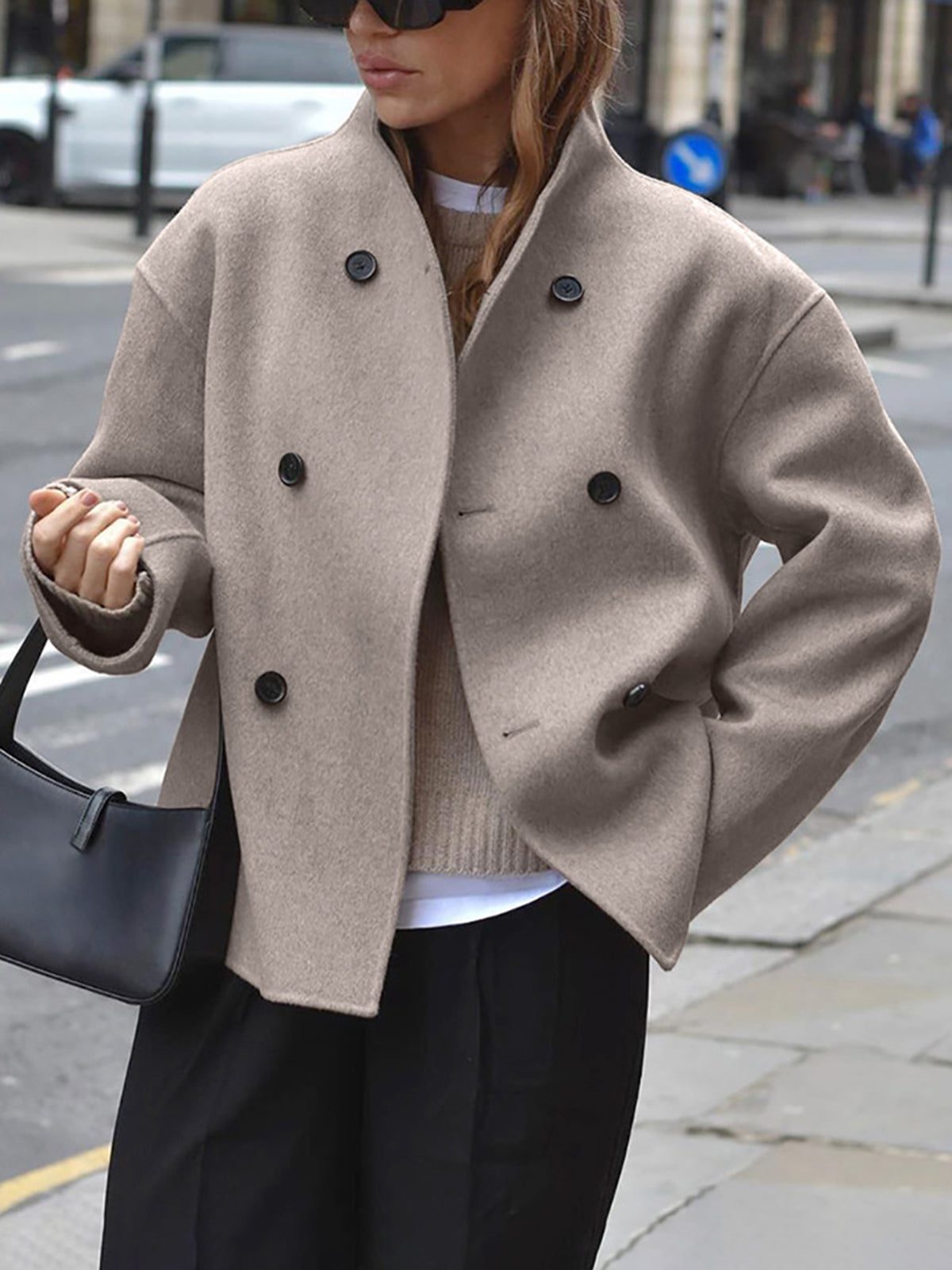 Veste Blazer Oversize Boutonnée pour Femme - Marron