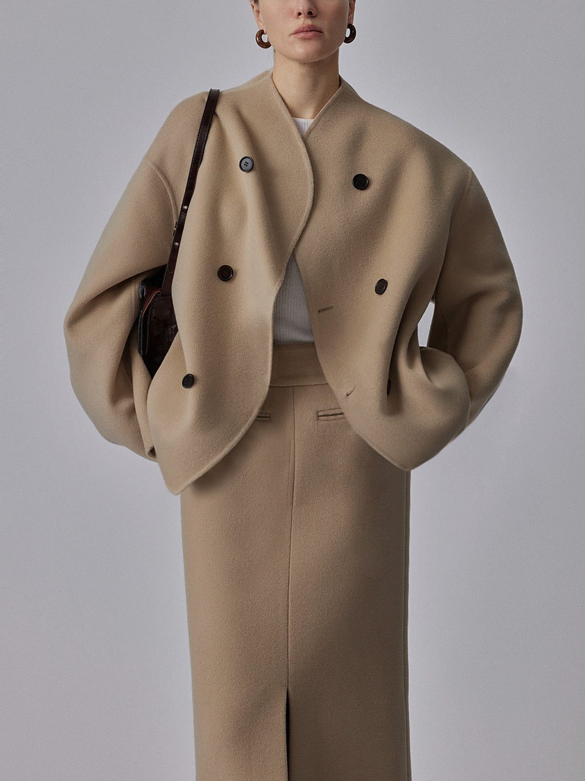Veste Blazer Oversize Boutonnée pour Femme - Kaki
