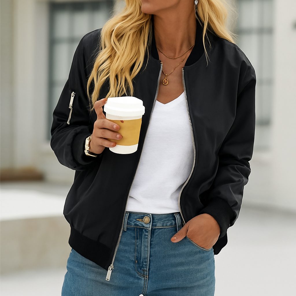 Veste Bomber avec Fermeture Éclair pour Femme - Noir