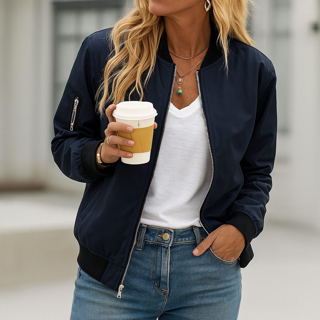 Veste Bomber avec Fermeture Éclair pour Femme - Gris foncé