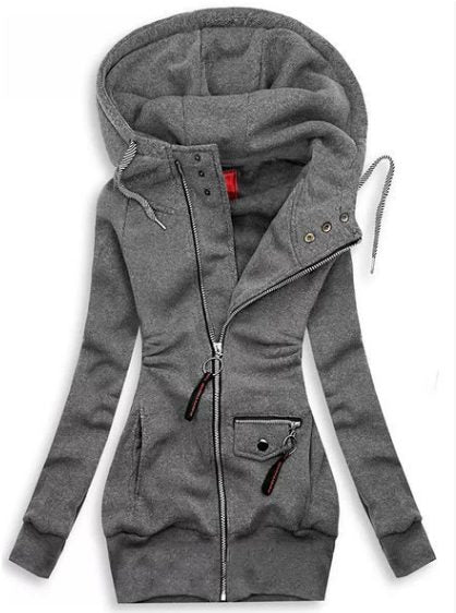 Veste à Capuche avec Fermeture Éclair pour Femme - Gris foncé