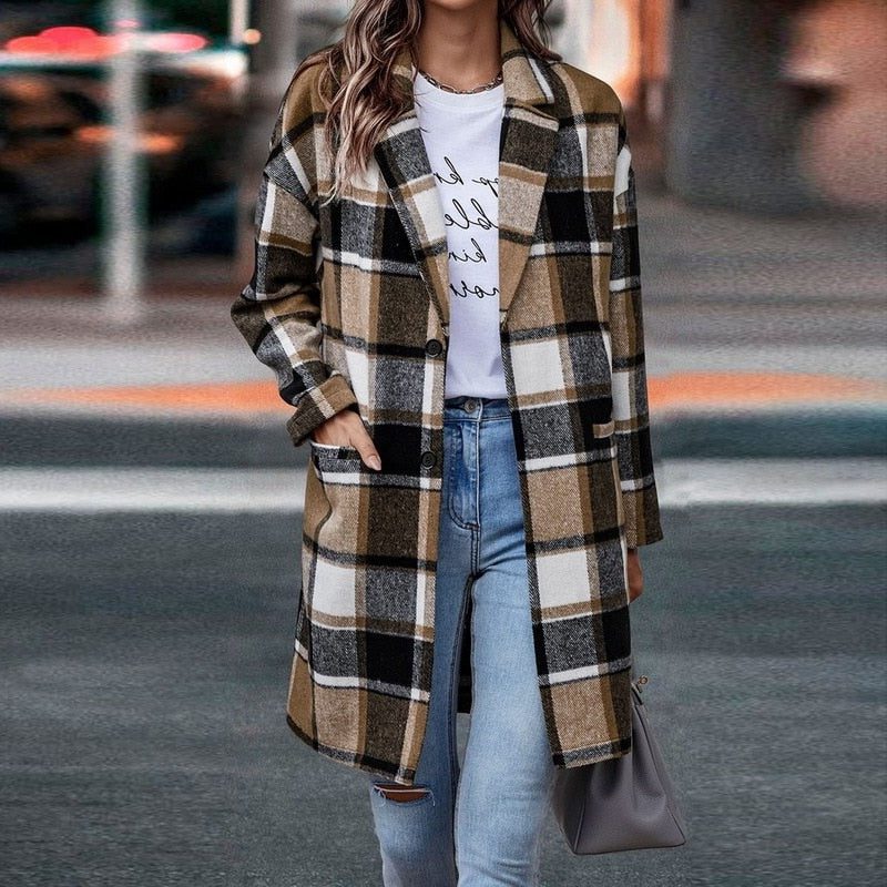 Veste à Carreaux Oversize pour Femme - Café
