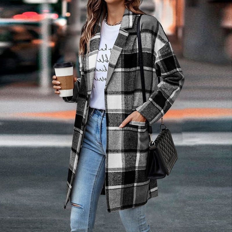 Veste à Carreaux Oversize pour Femme - Noir