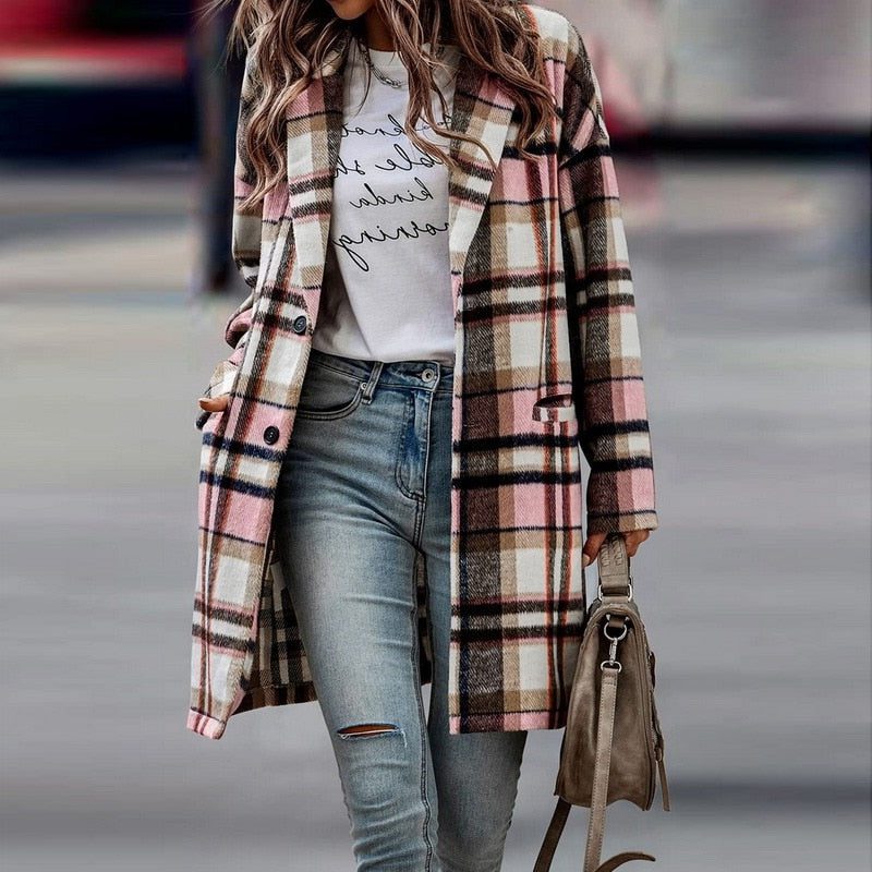 Veste à Carreaux Oversize pour Femme - Rose