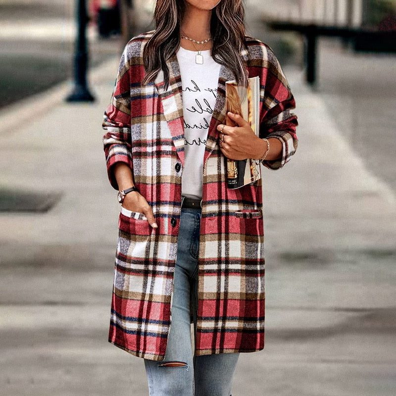 Veste à Carreaux Oversize pour Femme - Rouge