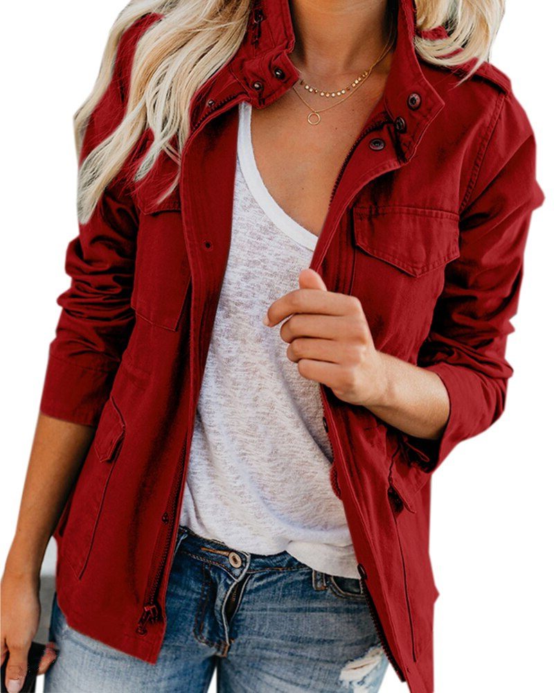 Veste Chemise à Manches Longues pour Femme - Rouge