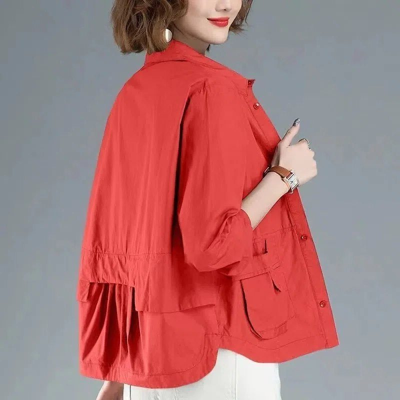 Veste Chemise Oversize avec Poches pour Femme - Rouge