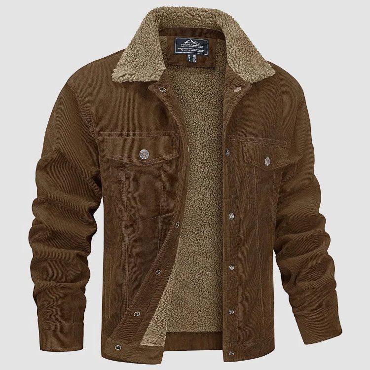 Veste en Velours Côtelé avec Col Chemise en Mouton pour Homme