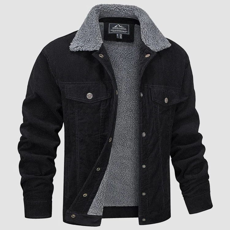 Veste en Velours Côtelé avec Col Chemise en Mouton pour Homme