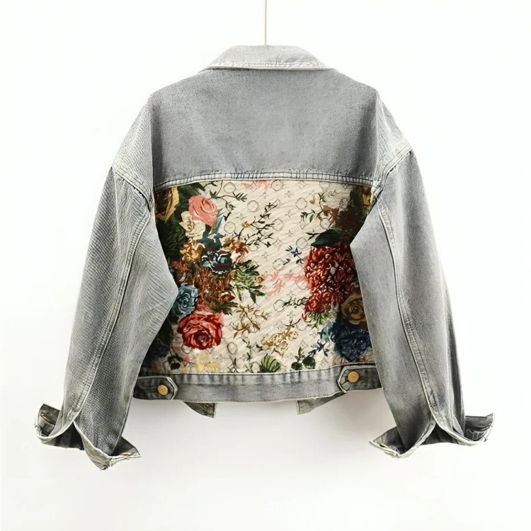 Veste Courte à Fleurs avec Col Denim pour Femme - View 5