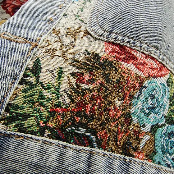 Veste Courte à Fleurs avec Col Denim pour Femme - View 7