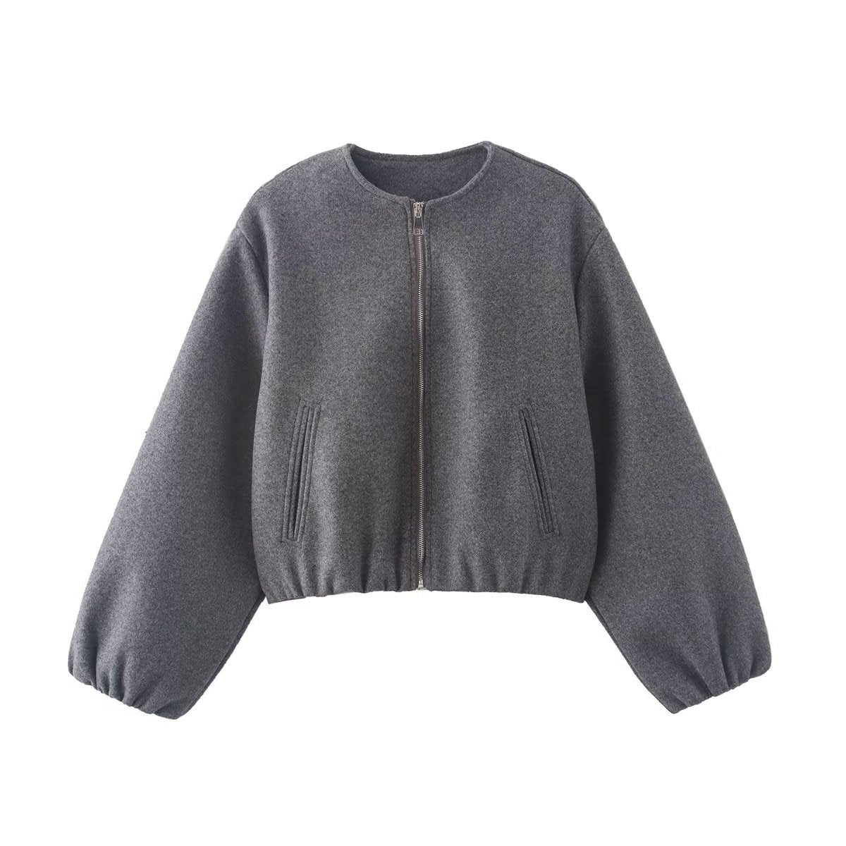 Veste Courte à Manches Voluminantes pour Femme - Gris