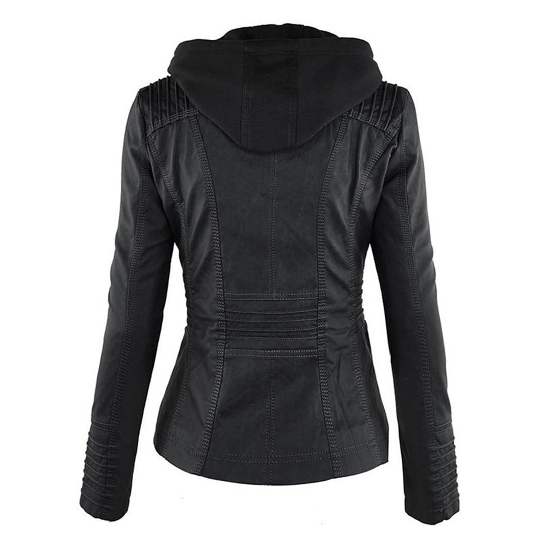 Veste en Cuir avec Capuche Amovible pour Femme - View 5