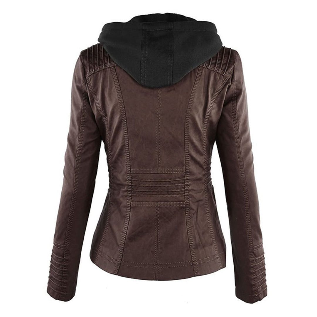 Veste en Cuir avec Capuche Amovible pour Femme - View 6