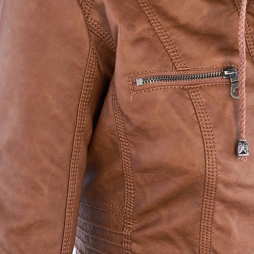 Veste en Cuir avec Capuche Amovible pour Femme - View 7