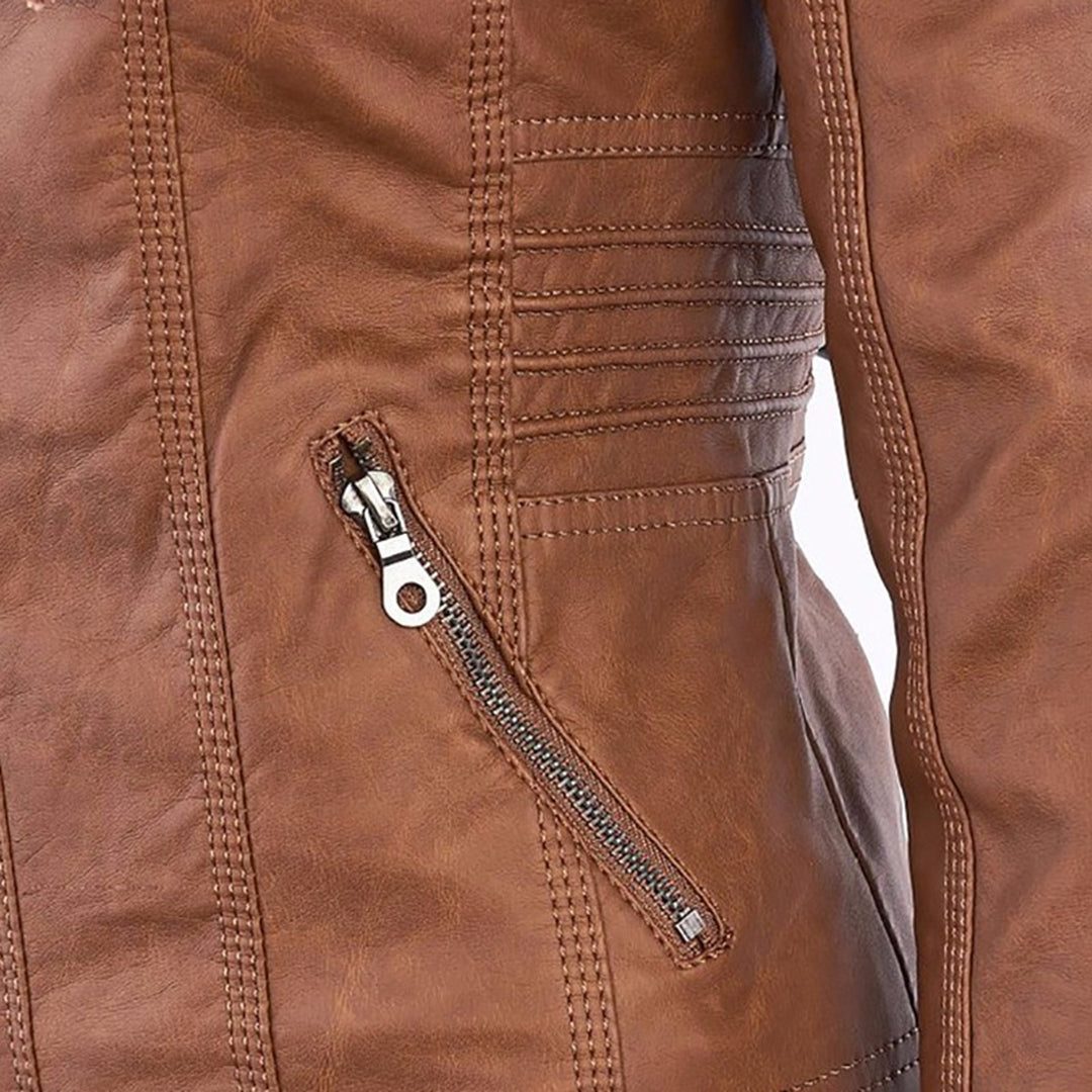 Veste en Cuir avec Capuche Amovible pour Femme - View 8