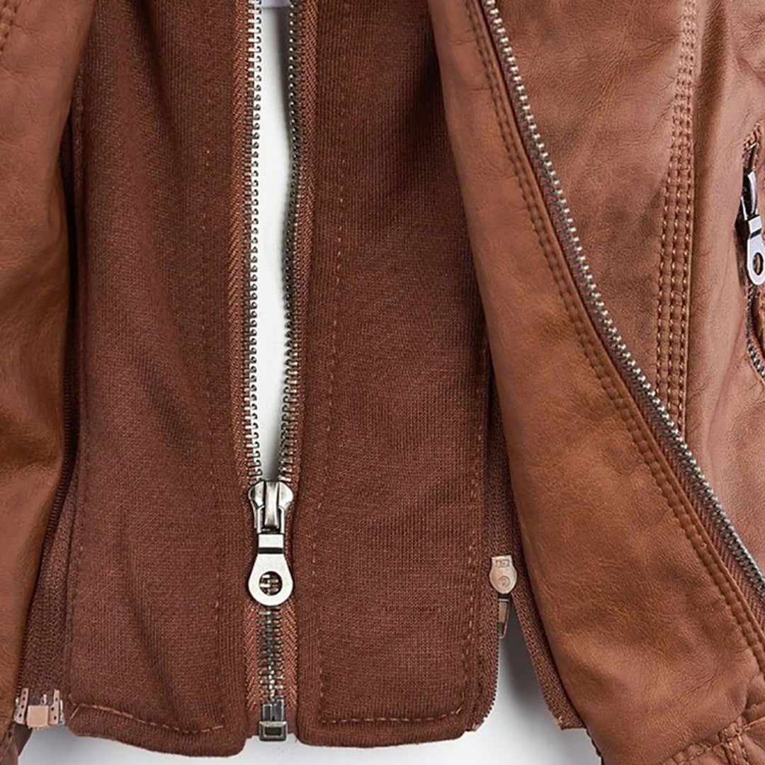Veste en Cuir avec Capuche Amovible pour Femme - View 9