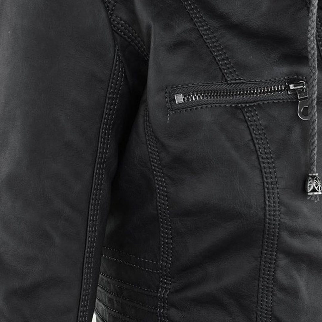 Veste en Cuir avec Capuche Amovible pour Femme - View 11