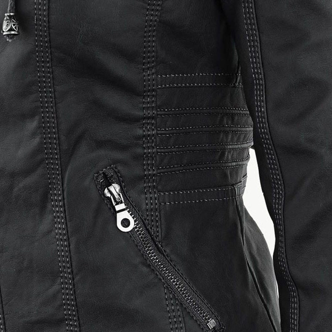 Veste en Cuir avec Capuche Amovible pour Femme - View 12