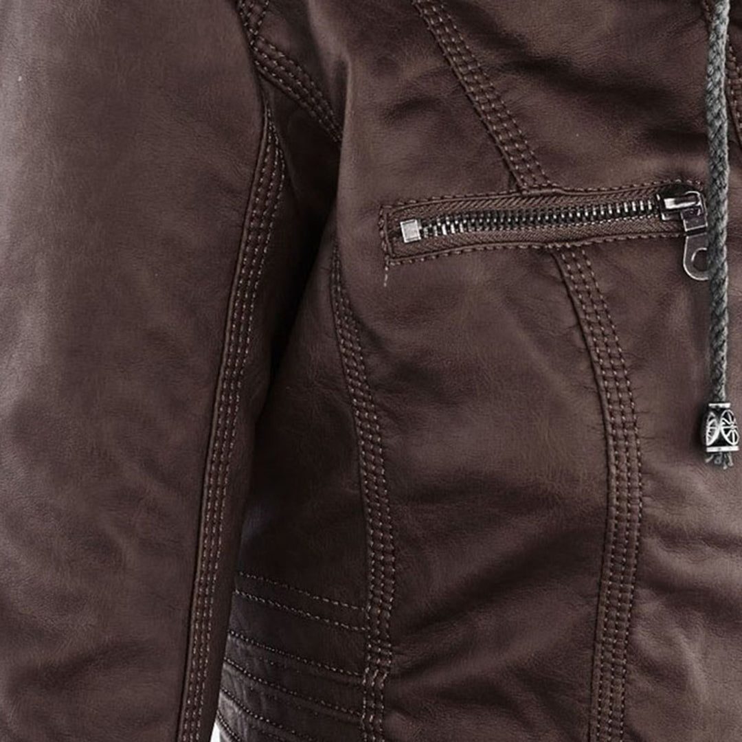 Veste en Cuir avec Capuche Amovible pour Femme - View 14
