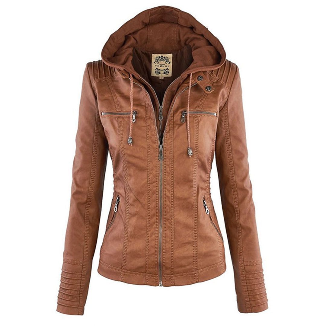 Veste en Cuir avec Capuche Amovible pour Femme - Kaki