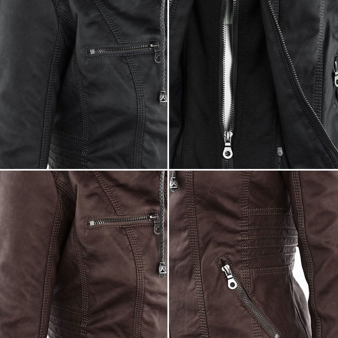 Veste en Cuir avec Capuche Amovible pour Femme - View 15