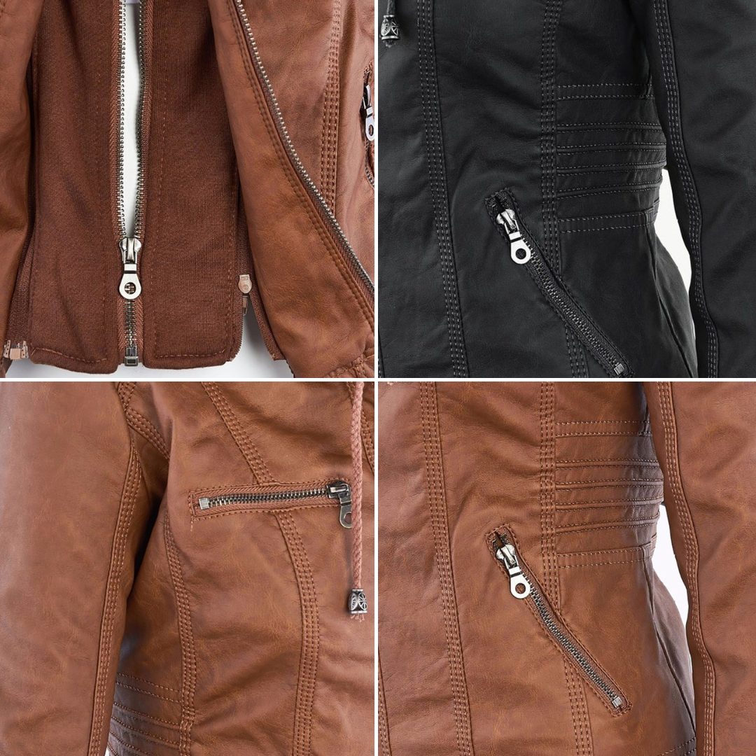 Veste en Cuir avec Capuche Amovible pour Femme - View 16