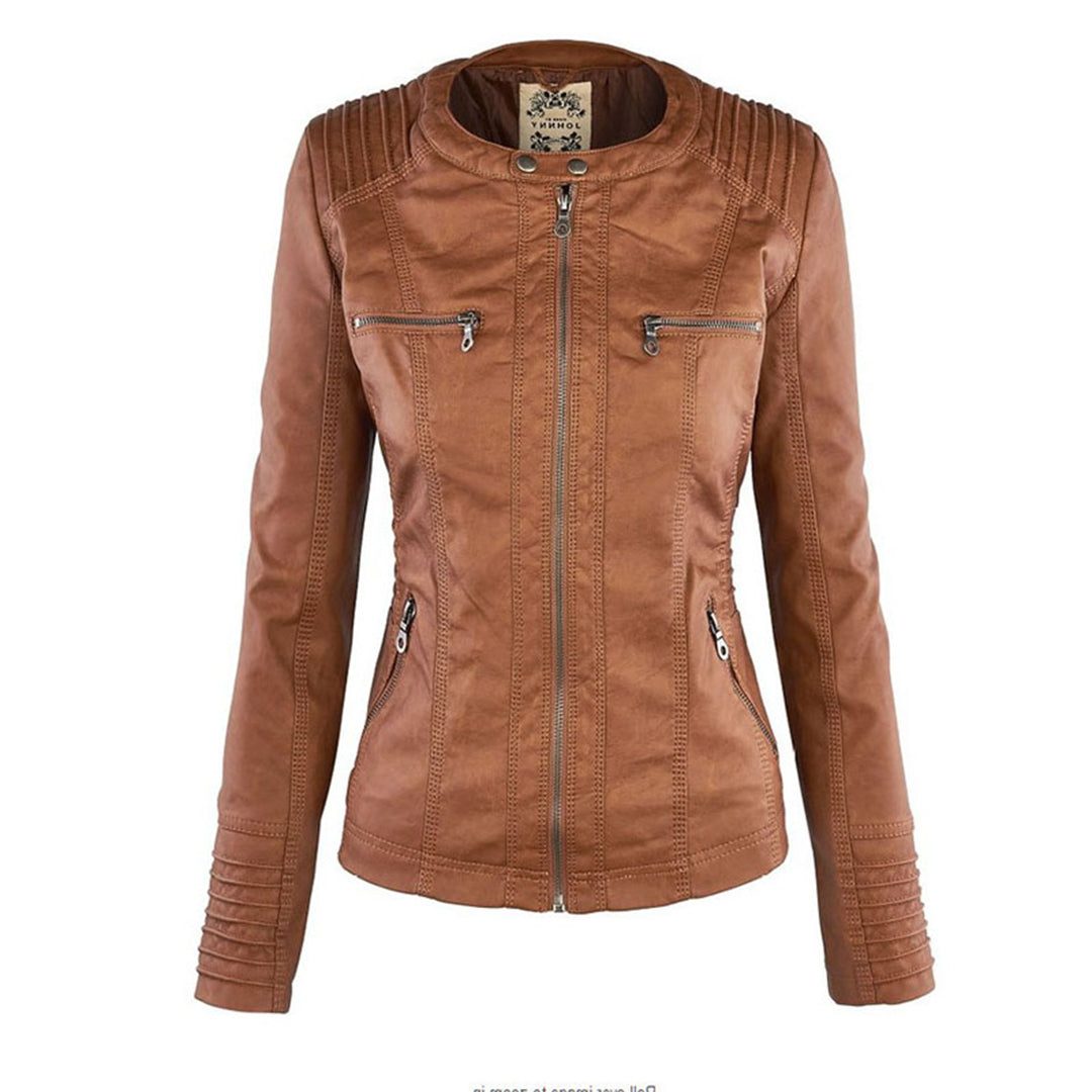 Veste en Cuir avec Capuche Amovible pour Femme
