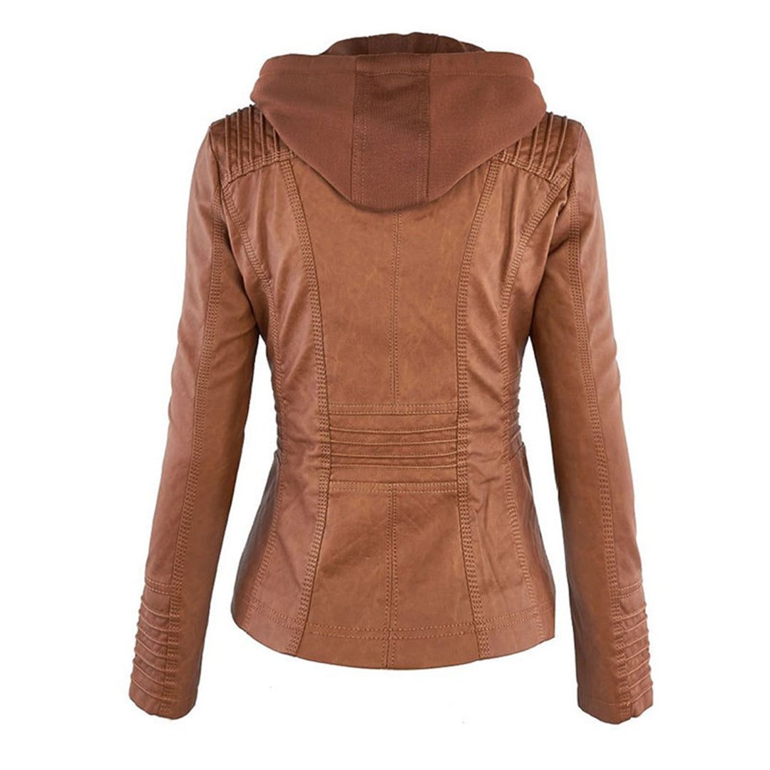 Veste en Cuir avec Capuche Amovible pour Femme - View 3