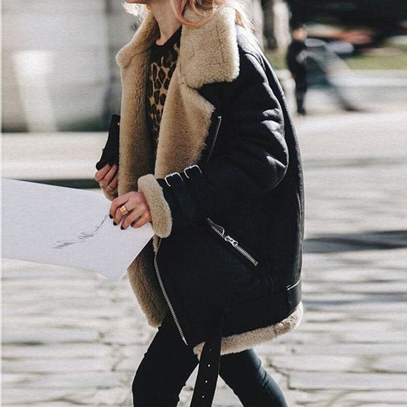 Veste en Cuir Aviateur Doublée Polaire pour Femme