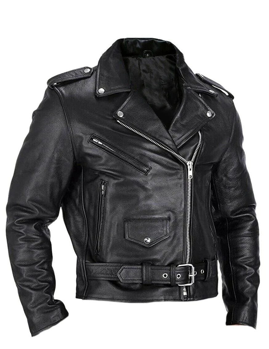 Veste en Cuir Revêtement Noir Zippée pour Homme