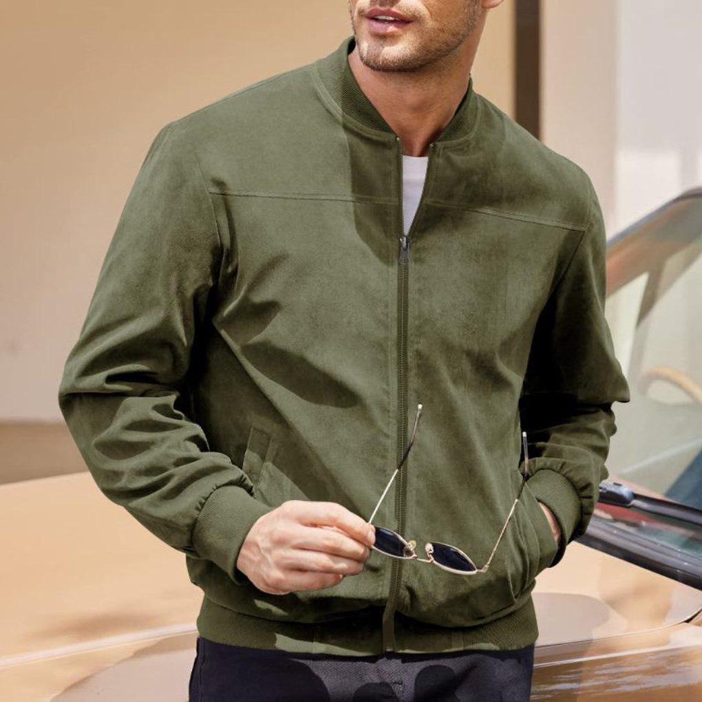 Veste en Daim Zippée Coupe Droite pour Homme