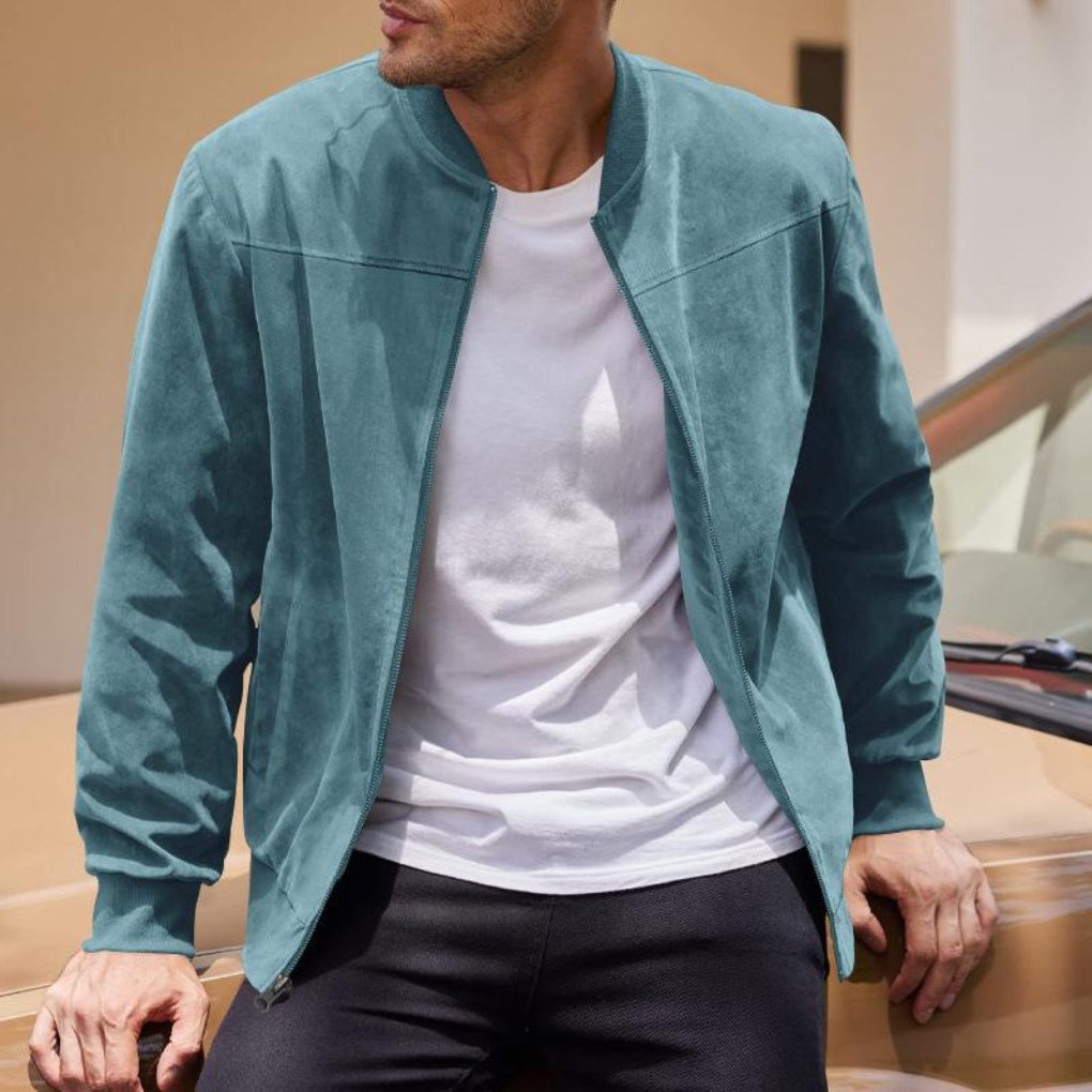 Veste en Daim Zippée Coupe Droite pour Homme - Turquoise clair