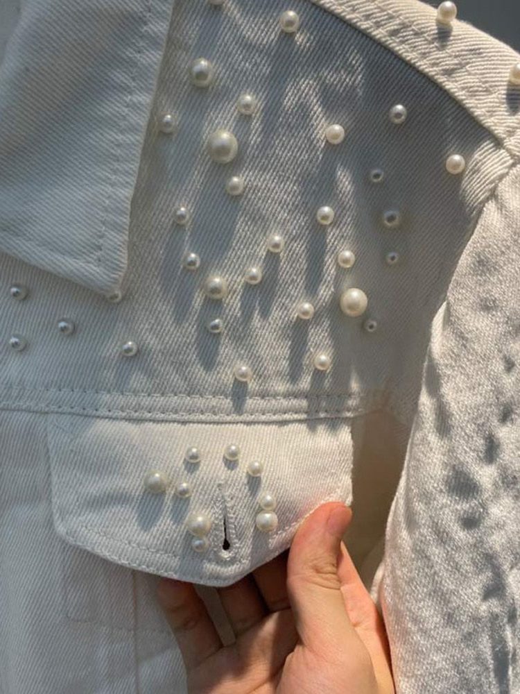 Veste en Jean Oversize avec Perles pour Femme - View 7