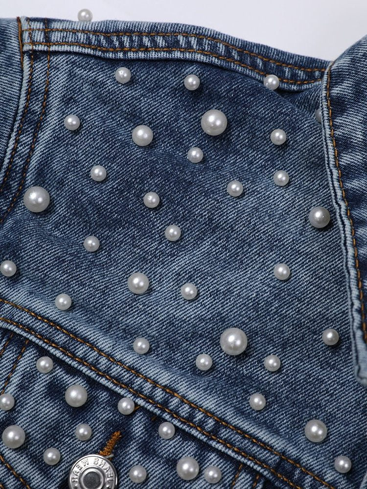 Veste en Jean Oversize avec Perles pour Femme