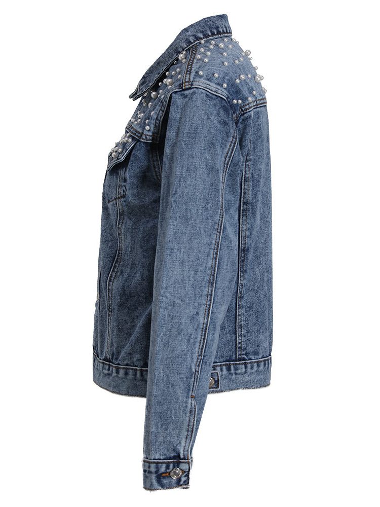 Veste en Jean Oversize avec Perles pour Femme - View 3