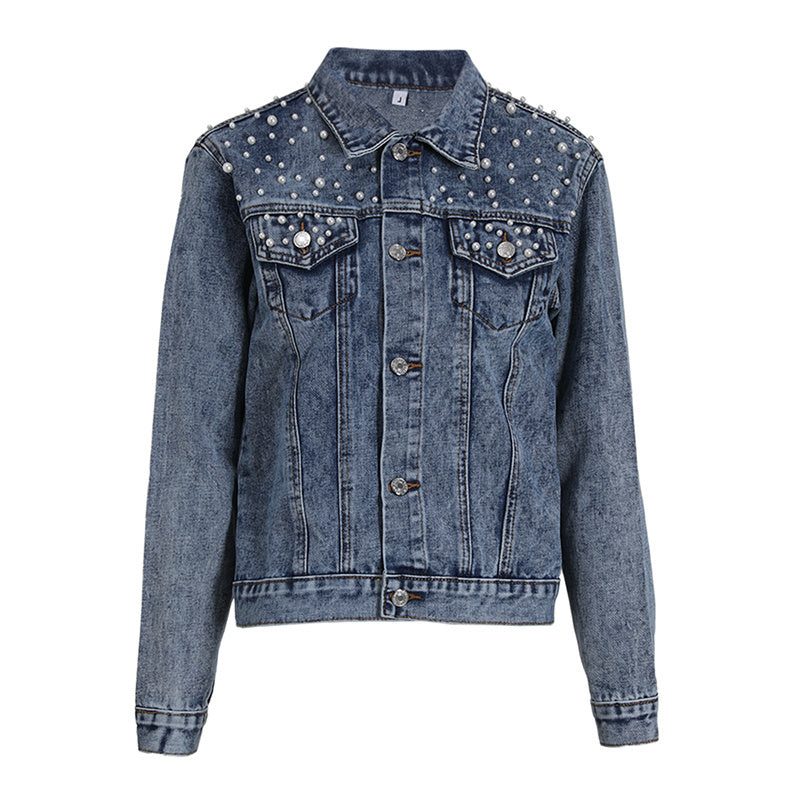 Veste en Jean Oversize avec Perles pour Femme - View 4