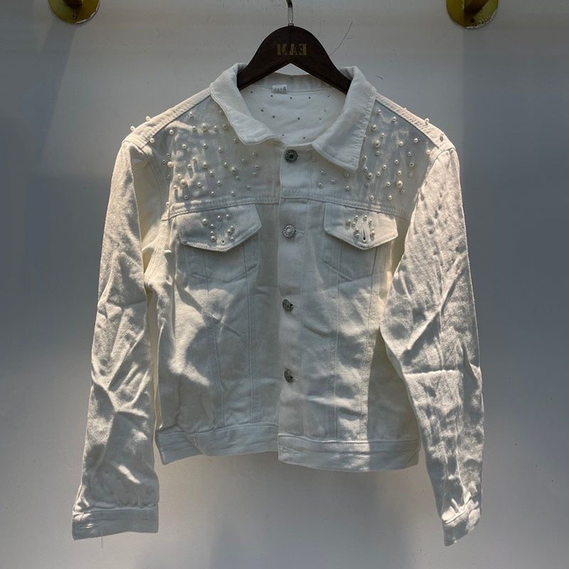 Veste en Jean Oversize avec Perles pour Femme - View 6