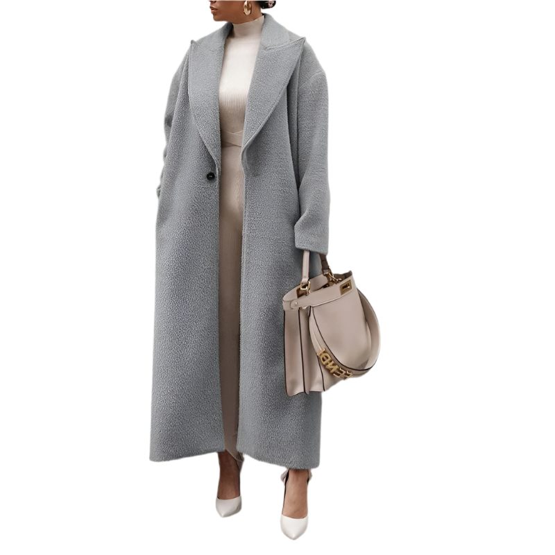 Manteau Long en Polaire avec Col Tailleur pour Femme