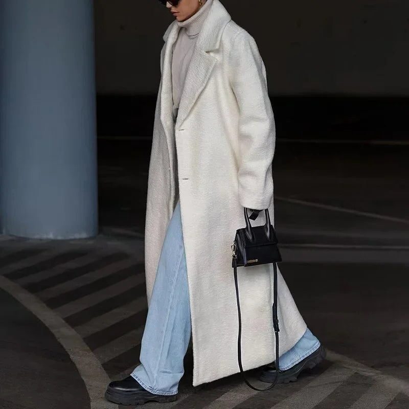 Manteau Long en Polaire avec Col Tailleur pour Femme