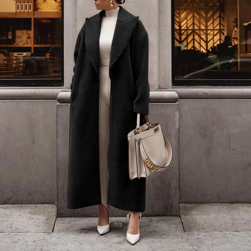 Manteau Long en Polaire avec Col Tailleur pour Femme