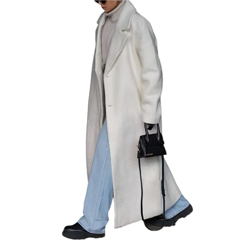 Manteau Long en Polaire avec Col Tailleur pour Femme