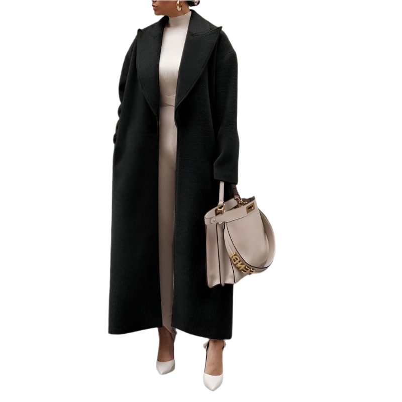 Manteau Long en Polaire avec Col Tailleur pour Femme