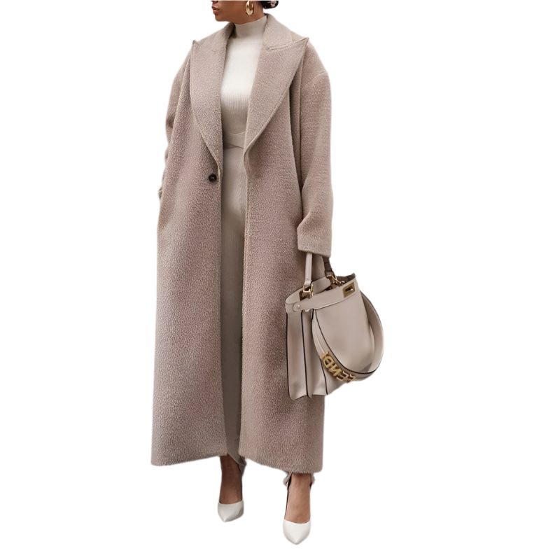 Manteau Long en Polaire avec Col Tailleur pour Femme